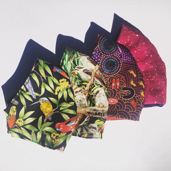 Triple layered face mask made in Melbourne Australia from cotton and poplin featuring a unique indigenous print