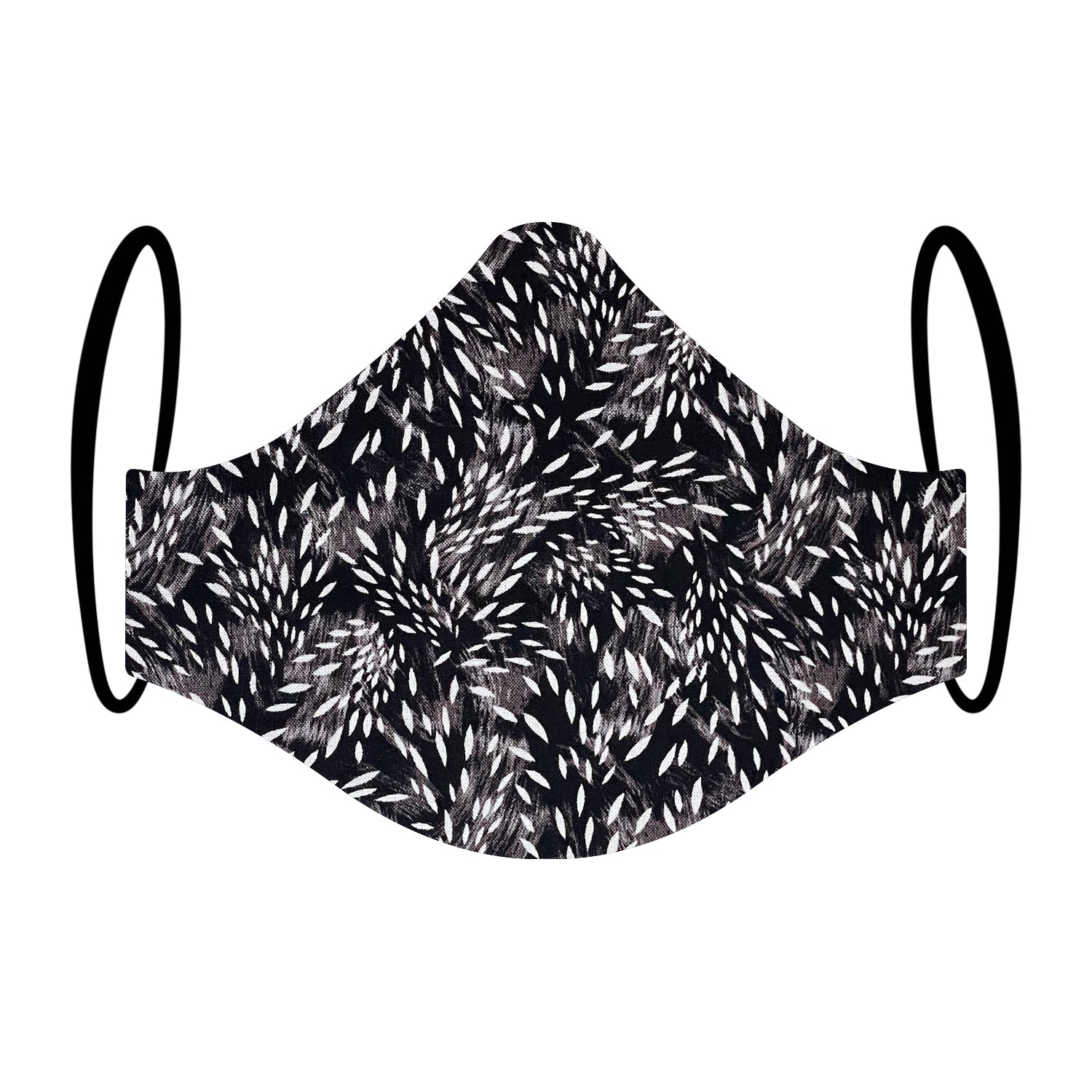 "Cheery Charcoal" Monochrome Leafy Print Triple-layer Washable Face Mask