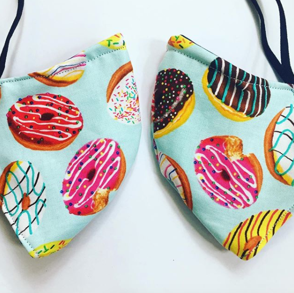Triple layered face mask made in Melbourne Australia from cotton and poplin featuring a unique doughnut print