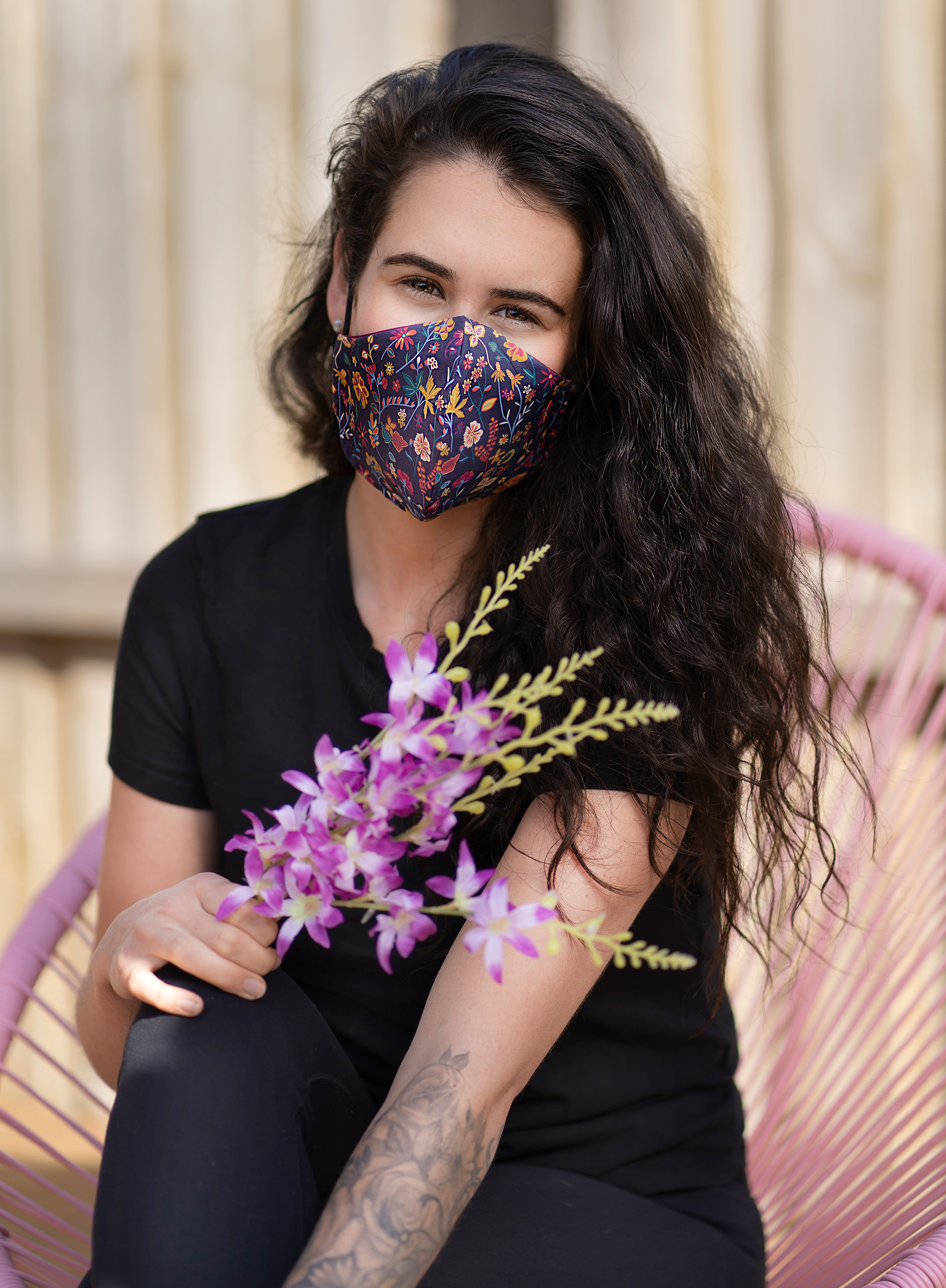 Triple layered face mask made in Melbourne Australia from cotton and poplin featuring a unique Liberty London floral print