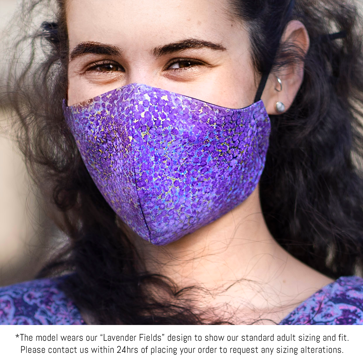 Triple layered face mask made in Melbourne Australia from cotton and poplin featuring a cool blue purple arrows digital print