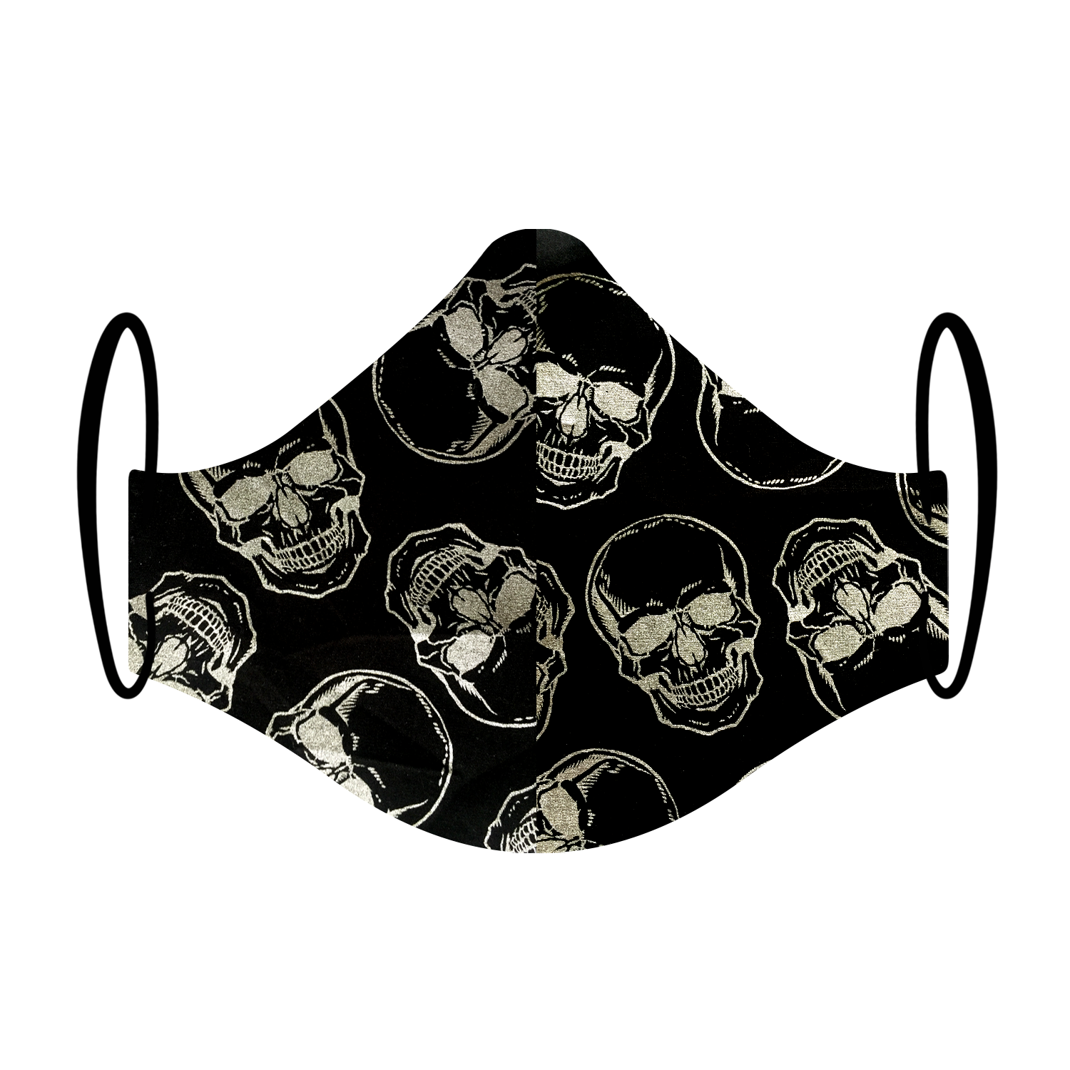 Triple layered face mask made in Melbourne Australia from cotton and poplin featuring a unique metal silver skulls print