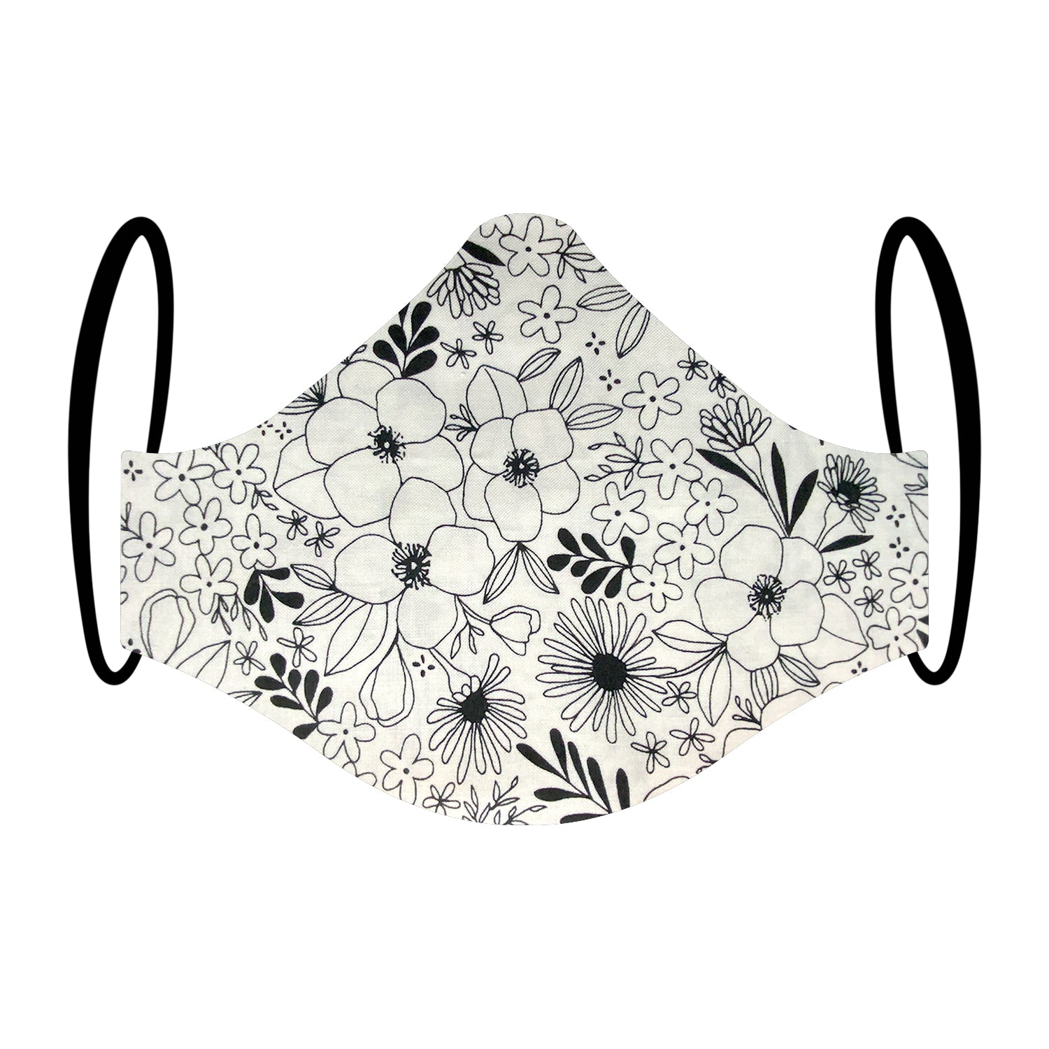 "Ebony and Ivory" Monochrome Floral Print Triple-layer Washable Face Mask