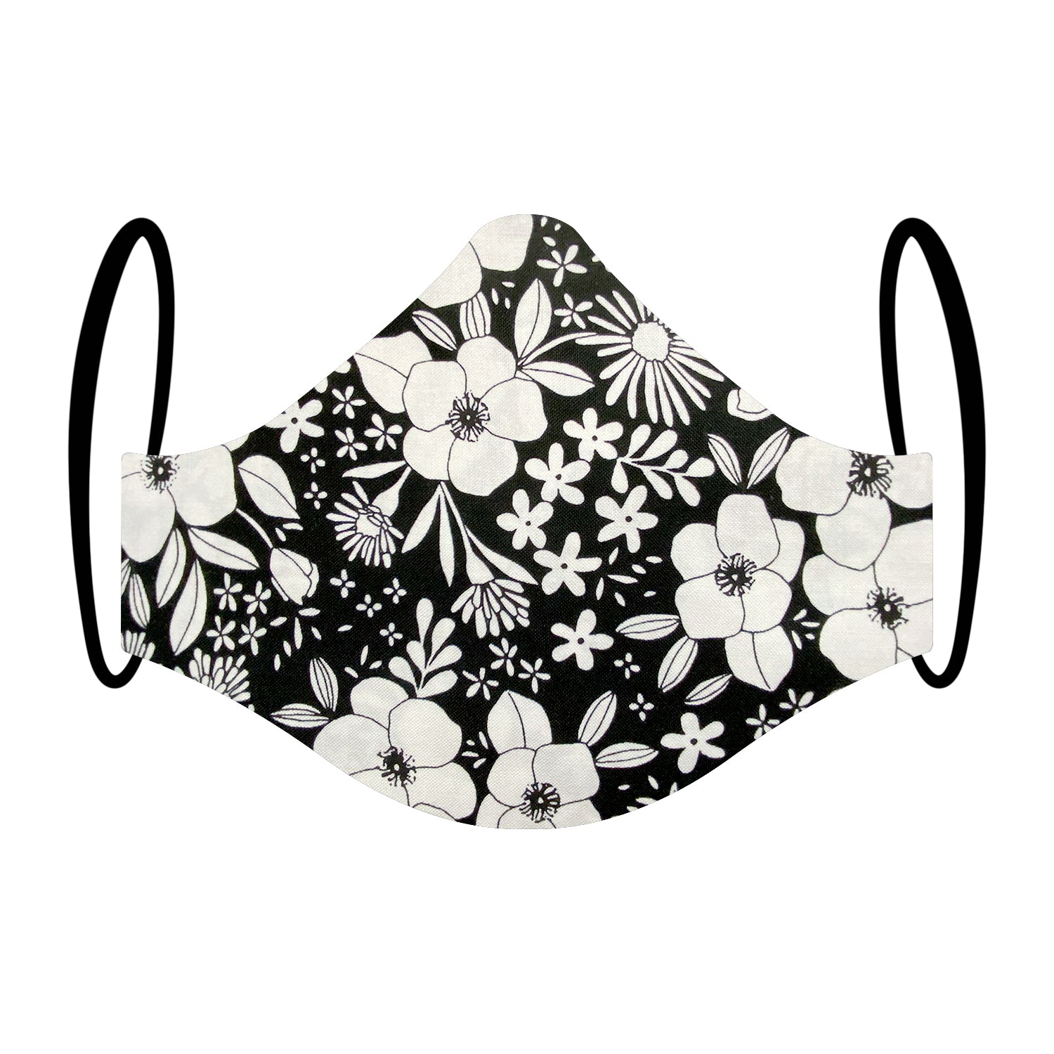 "Ebony and Ivory" Monochrome Floral Print Triple-layer Washable Face Mask