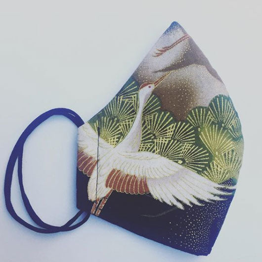 Triple layered face mask made in Melbourne Australia from cotton and poplin featuring a unique luxury oriental stork print