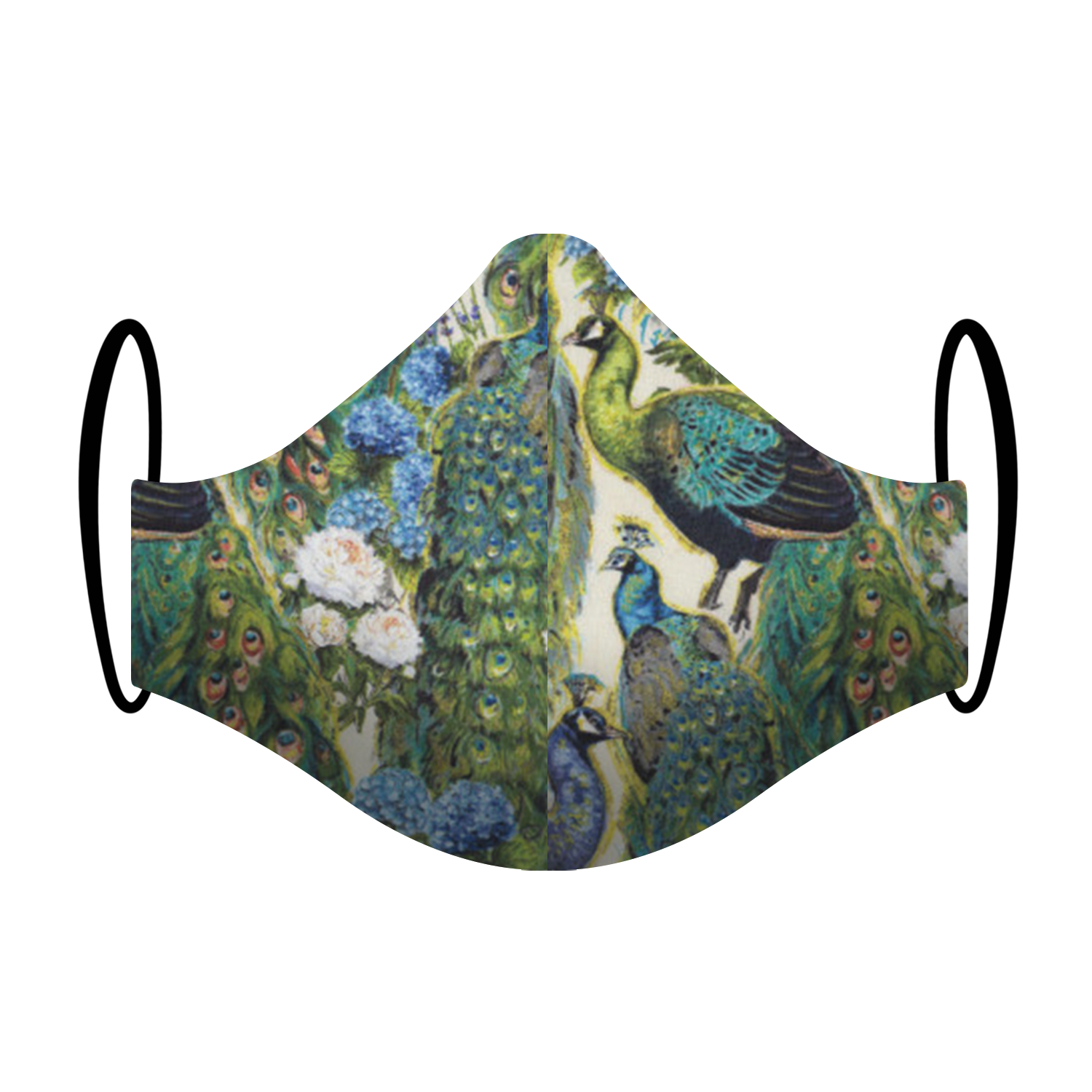 Triple layered face mask made in Melbourne Australia from cotton and poplin featuring a unique luxurious peacock print