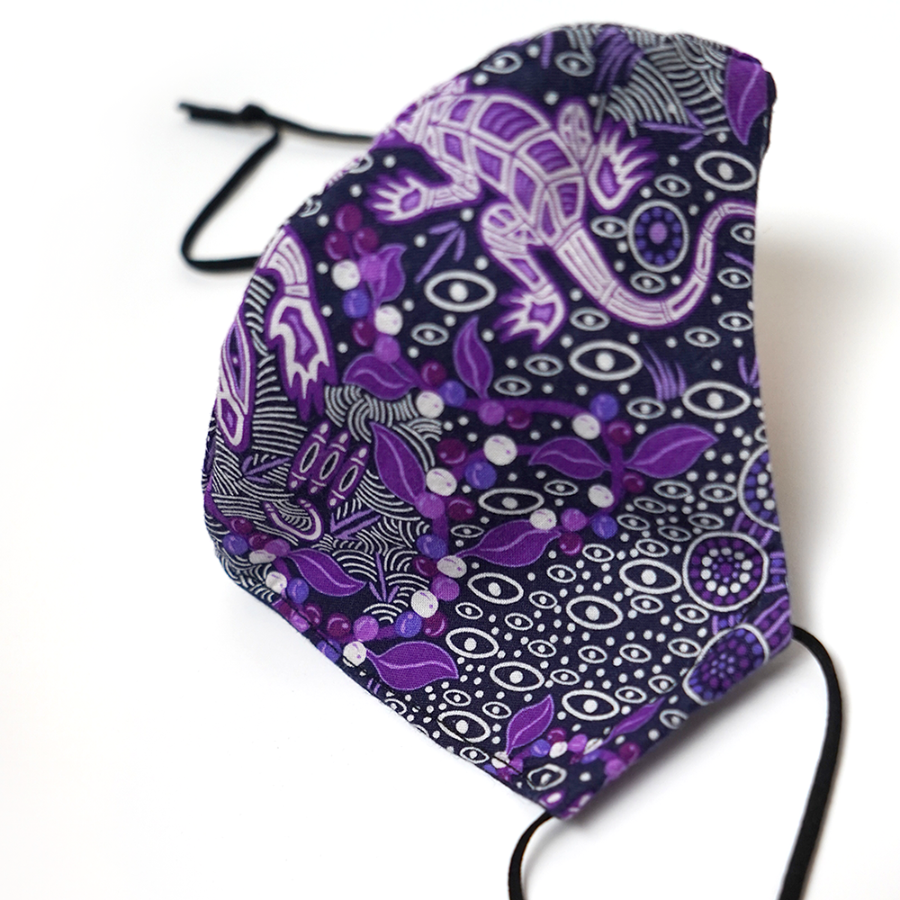 Triple layered face mask made in Melbourne Australia from cotton and poplin featuring a unique indigenous print