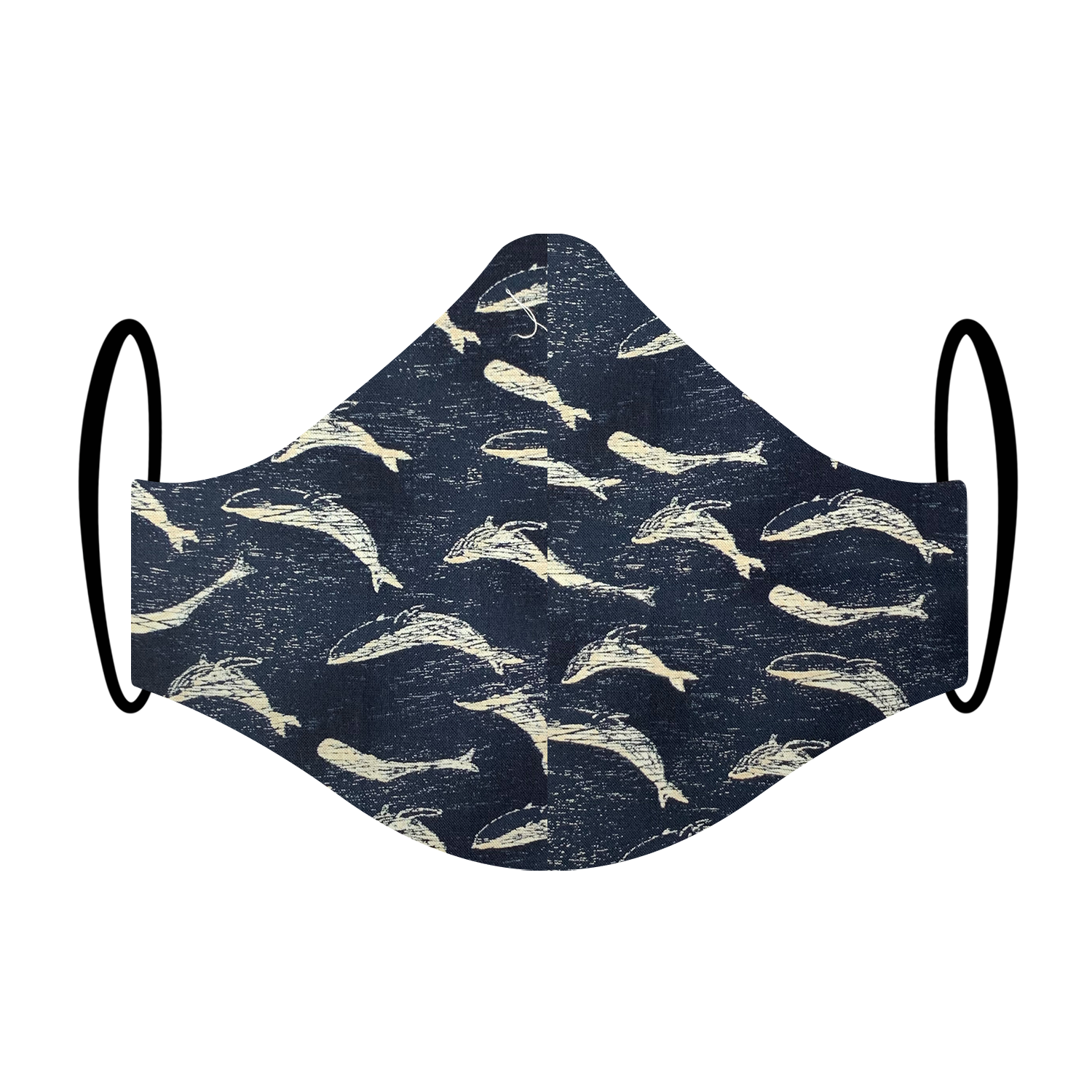 Triple layered face mask made in Melbourne Australia from cotton and poplin featuring a unique whale ocean print