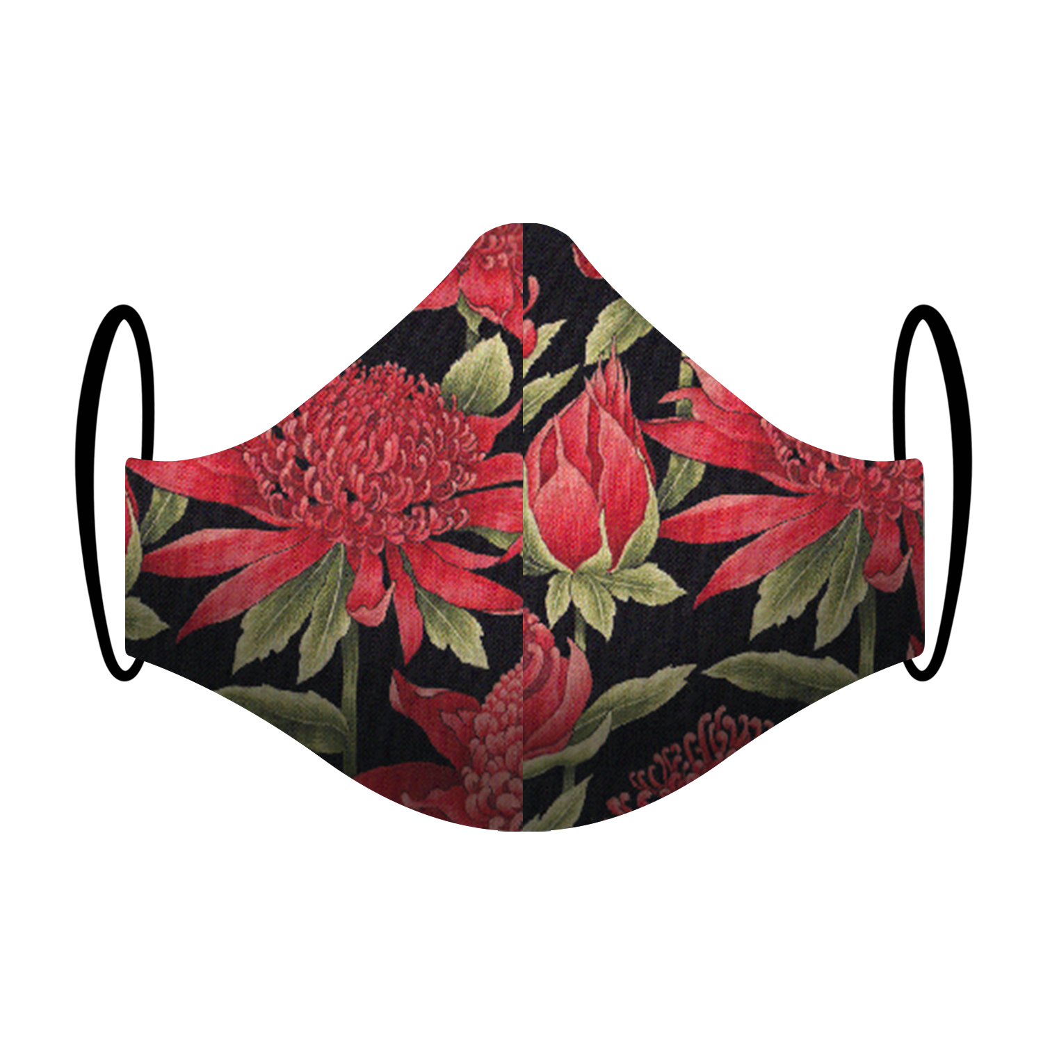 Triple layered face mask made in Melbourne Australia from cotton and poplin featuring a unique floral Waratah print